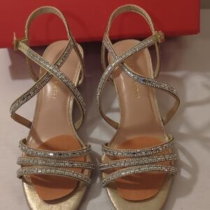 Kelly & Katie Gold Heels with Rhinestone Straps